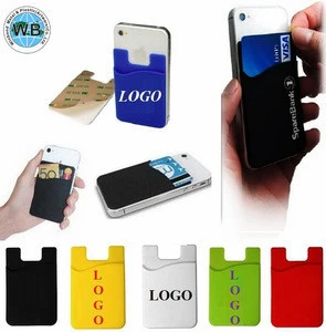 Black Mobile Phone Back Cover 3M Adhesive Sticker Silicone Phone Credit Card Holder for iPhone