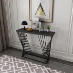 Black Sintered Stone Marble Top Console Table with Gold Metal Base