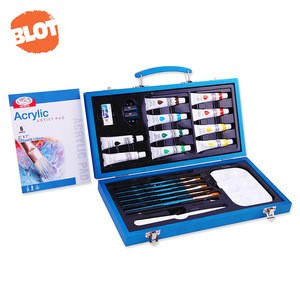 BLOT RST80007  Metallic Blue Beginner Students Wooden Art Acrylic Paint Set With Brushes And Pallet