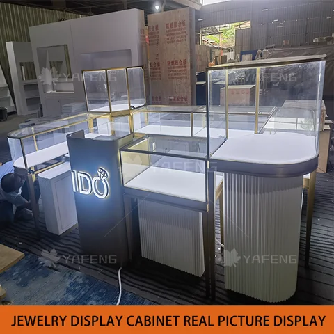 Buy Brand New Glass Showcase Gold Display Stand With Lock Jewellery ...