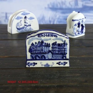 Canal House Delft Blue Hand Painted Crown Porcelain Napkin Holder