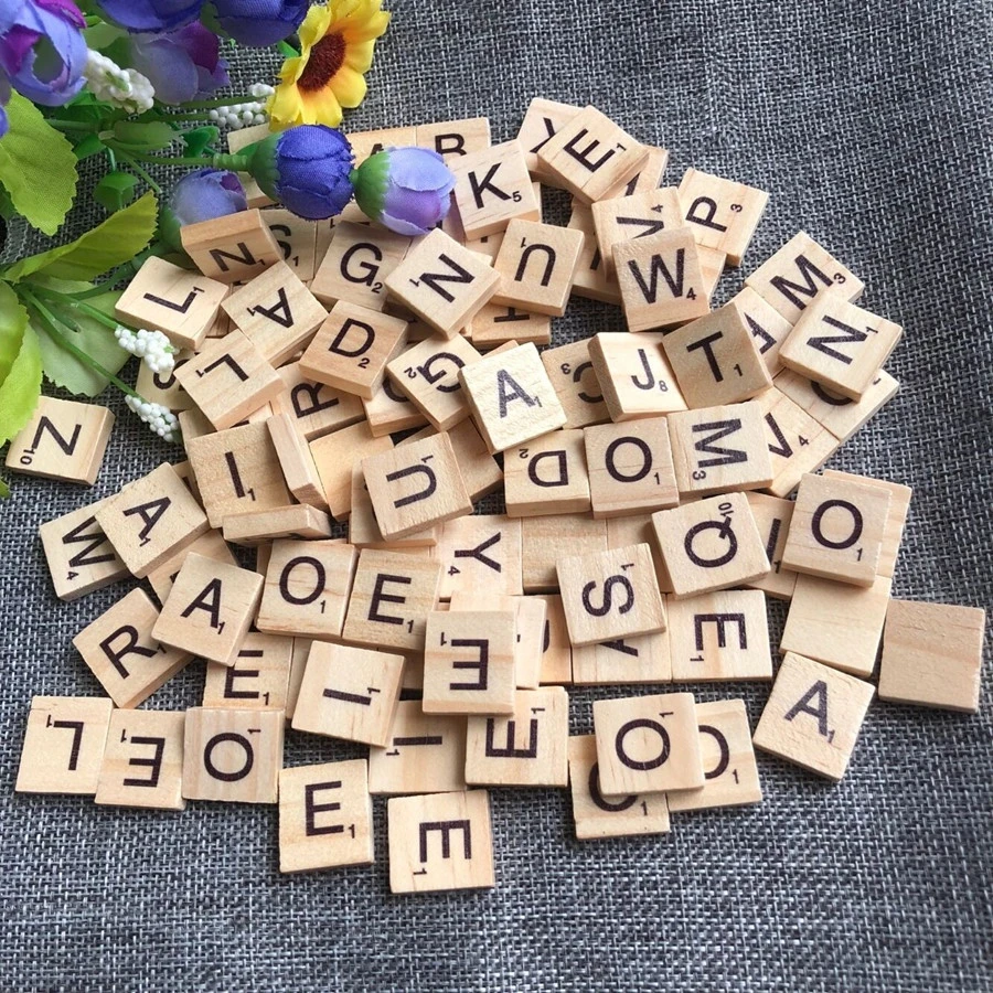 cheap Wooden word tile with Black Letter or Number Wood Alphabet Promotion craft educational toy