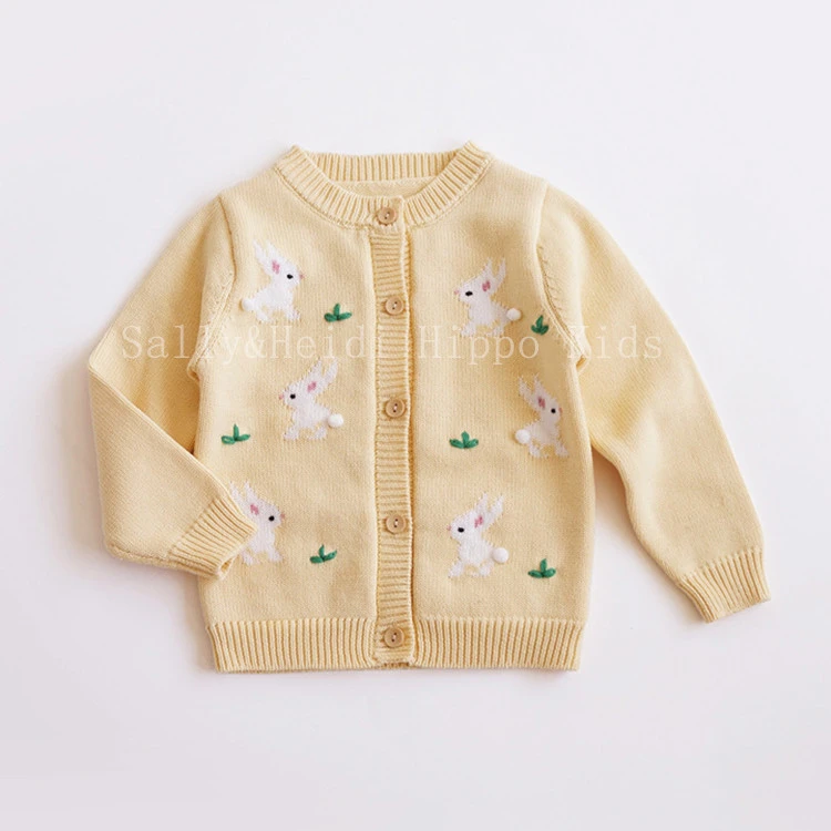 Children&#x27;S Cute Bunny Knitting Cardigan Flowers Printing Sweater 2020 Full Sleeves Boutique Clothes Girls Sweater