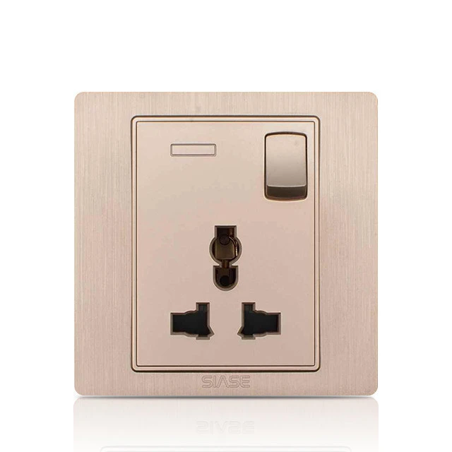 China 13A Golden 3 Pin Universal Electrical Plastic Switch and Socket