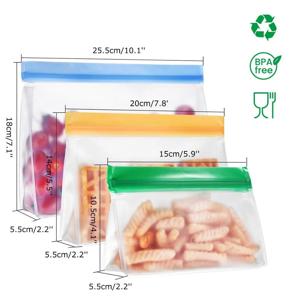 clear ziplock leakproof fresh reusable peva silicone food storage bag 10 pack