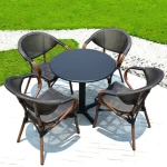 Commercial Popular Customized Black White Rattan Aluminum chair Restaurant Outdoor dining table set