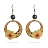 Cring CoCo Hawaiian jewelry  Wholesale Green Round Pearl Flower Vintage  Acrylic Earrings