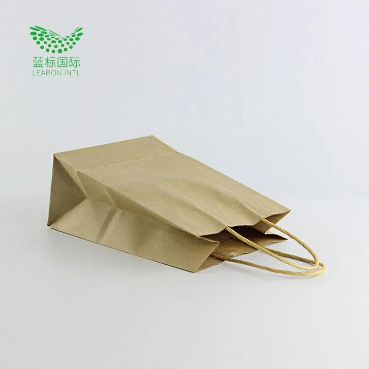 custom 100% recyclable  handle brown shopping carrier pouch kraft paper bag
