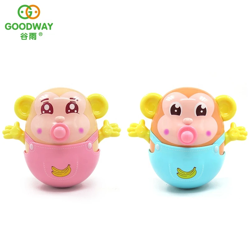 custom color ABS plastic cartoon animal baby roly-poly toy with nipple teether