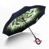 Custom Inside Out C Shape Handle inverted Reverse Umbrella with logo prints
