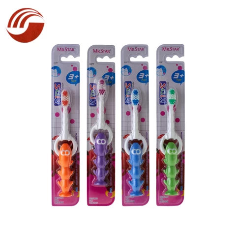 Custom pp handle  cheap eco kids toothbrush with suction standing
