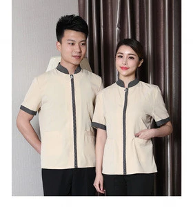 custom short sleeve design hotel housekeeping uniform