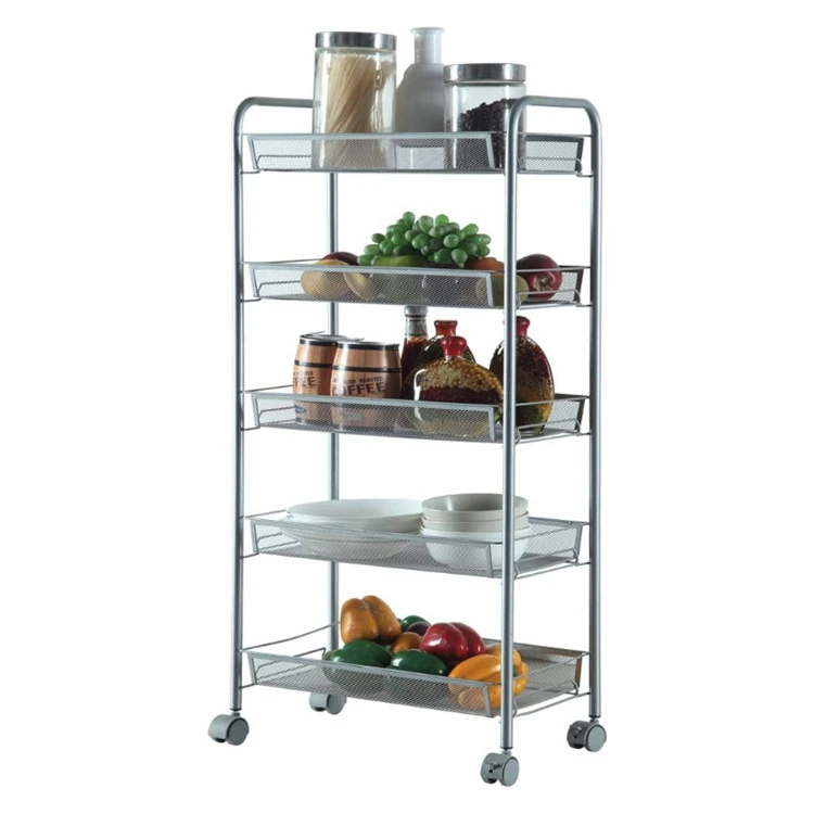 Custom wholesale kitchen five layer metal rolling cart storage with wheels