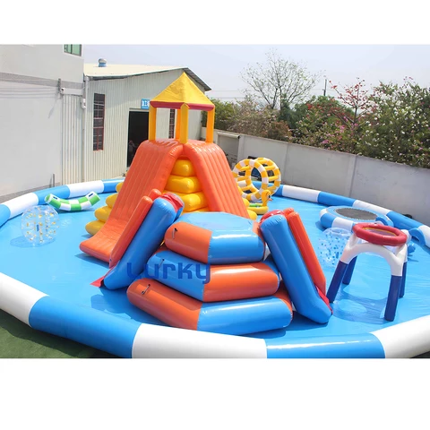 Customized inflatable water slide toys with big pool for playground