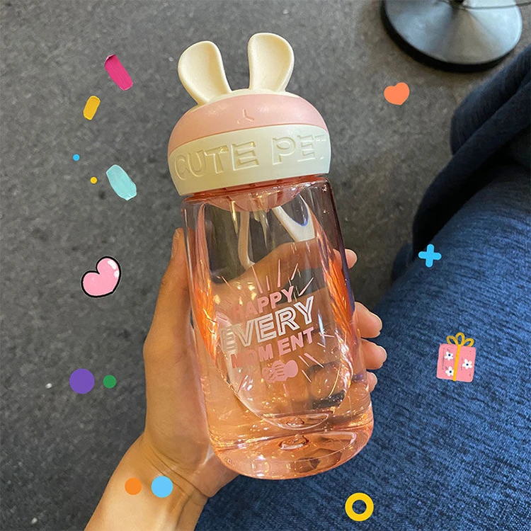 cute transparent rabbit ear design plastic water bottle
