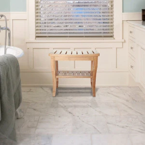 Deluxe Bamboo Shower Seat Bench with Storage Shelf.
