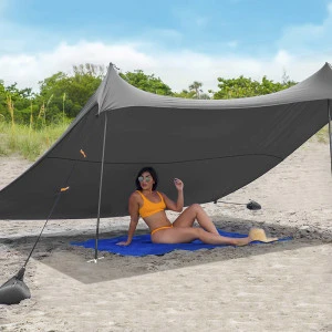 Deluxe XL Easy Up 4 Person Beach Tent Sun Shelter - Extended Zippered Porch Included
