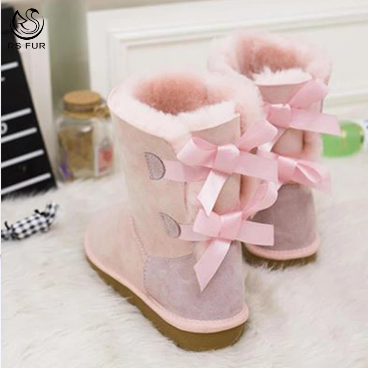 Designer Winter Boots Ankle Boot Leather Toddler Girl Winter Fur Boots with Bows