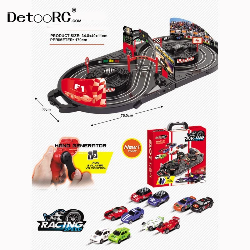 Detoo 1:59 foldable easy carry rc dual rail electric race track sets toys carrera slot cars