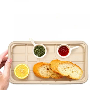 Disposable Tableware Degradable Bamboo Fiber Tray, Disposable Paper Food Trays