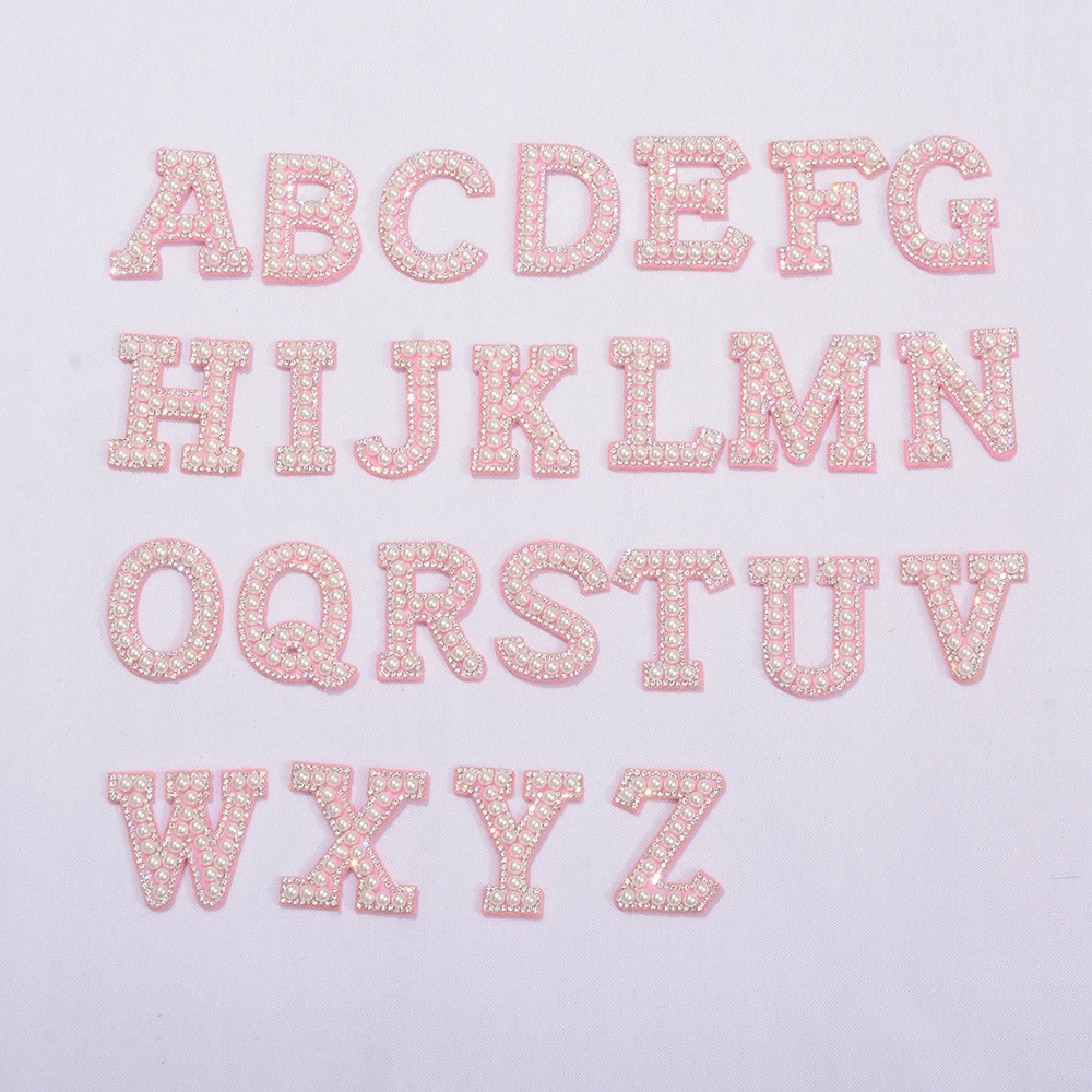 DIY Stick and Iron on Bag Chenille Letter Sets A-Z 26 a Set Self adhesive Alphabet Applique Patch Rhinestones Pearls Patches