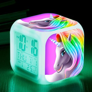 Dropshipping Supply the unicorn custom colorful clock creative small alarm clock students children gifts