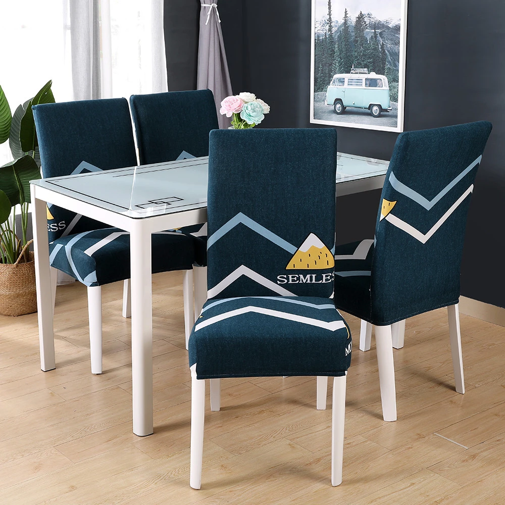 Elastic Integrated Chair Covers Spandex With Printed Household Dining Seat Cover Removeable Chair Cover