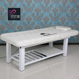 Electric white leather beauty bed wooden frame massage table bed