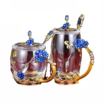 Enamel Water Cup Heat-resistant Glass Home Set Flower Tea Cup Creative Couple Cup Gift