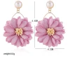 European and American new ladies cloth chrysanthemum alloy pearl stud pink flower earrings
