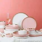 European style gold rim solid color ceramic tableware household  dish plate set