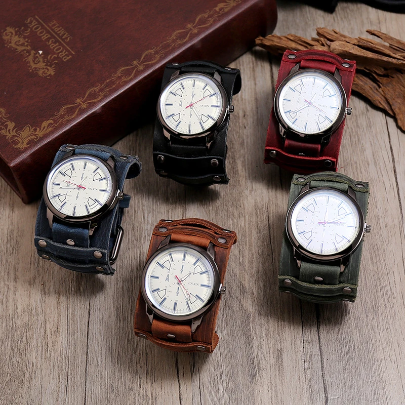 Factory direct selling popular accessories Retro Leather Watch personality Adjustable Bracelet mens punk Leather Watch Bracelet