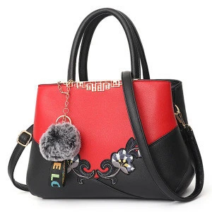 Factory made women bag with custom logo purse pink flower fur leather handbags