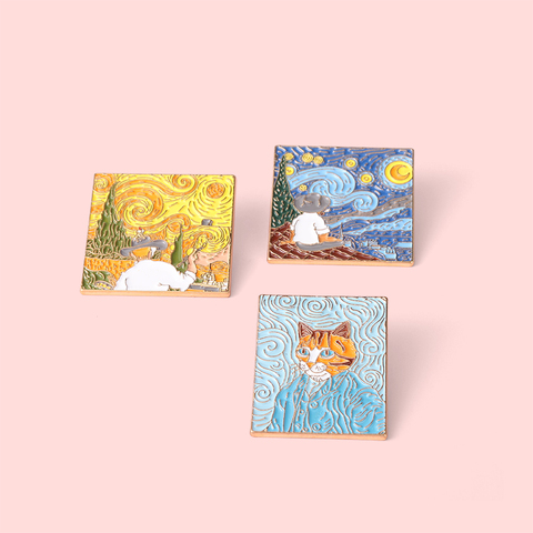 Pin Cat Rtist Buy Famous Oil Painting Hard Enamel Pins Custom Cat Artistic Brooch ...