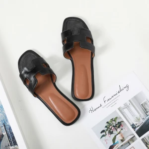 Fancy Summer Ladies H shape Leather Slides Wholesale Womens Slippers