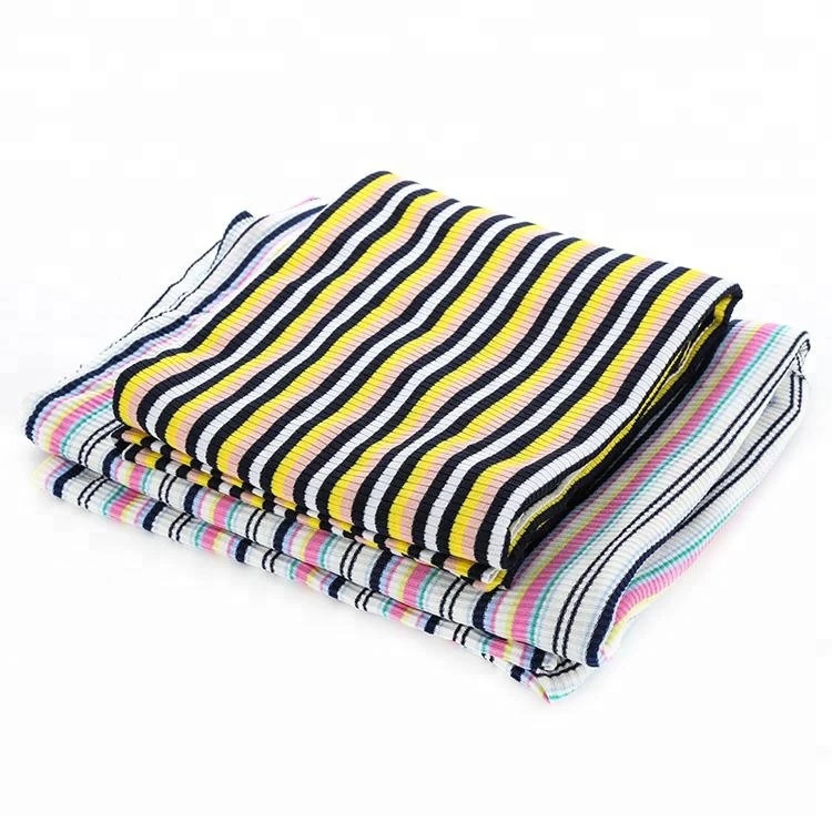 Fashion beautiful multi-color rayon polyester spandex yarn dyed striped rib fabric,eco-friendly garment jersey fabric