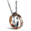Fashion couple stainless steel double ring ring ring titanium steel rhinestone necklace