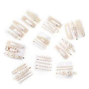 Fashion Jewelry Lady Barrette Triangle Square Hairpins Snap Button Hair Styling Accessories Sweet Pearl Hair Clips For Girls