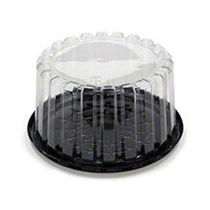 FDA bakery plastic chinese moon cake boxes container holder cover black,round plastic cake box