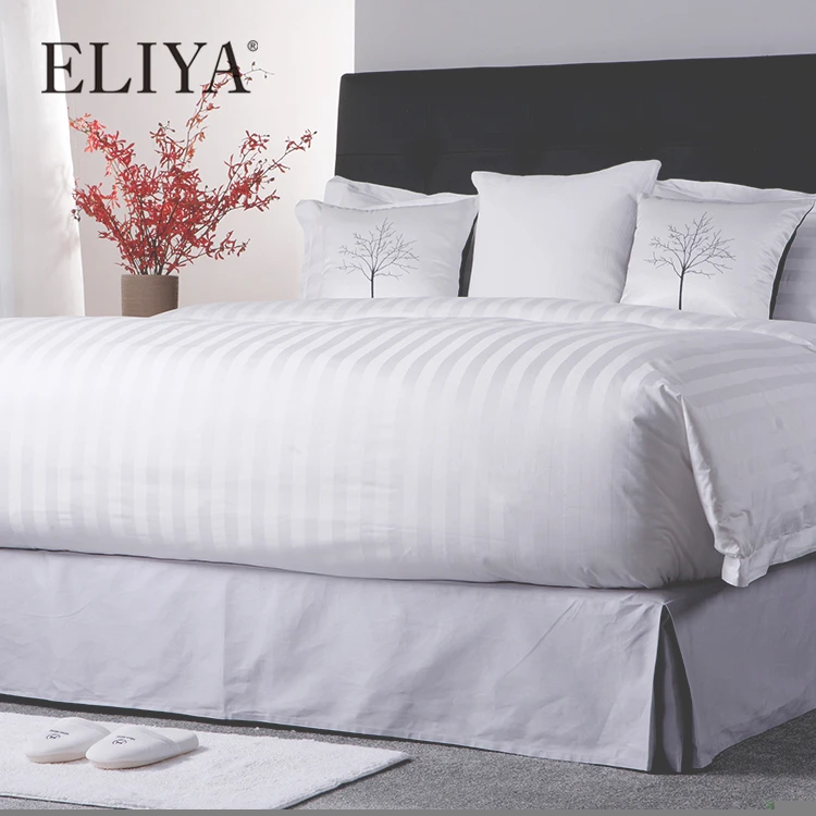Free Sample Luxury Hotel Designs Satin Stripe 100 Cotton Bedding Sheet Set White