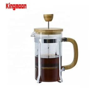 French Coffee Press with Bamboo Wood Borosilicate / Glass Coffee &amp; Tea Maker with Stainless Steel Filter