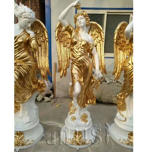 Garden Ornaments Marble Sculpture Golden Four Angel Statue For Garden