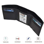 Genuine Leather Mens RFID Blocking Slim Trifold Wallet with 6 Cards+1 ID Window + 2 Note Compartments.