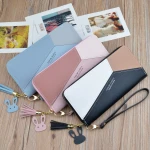 Geometric Women Wallets with Zipper Pink 2033 Pocket Purse Card Holder Patchwork Women Long Wallet Lady Tassel Short Coin Purse