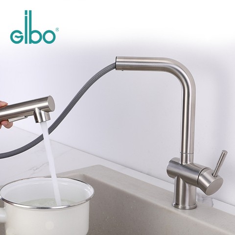 Gibo High Quality stainless steel SS 304 body brush pull out kitchen faucet
