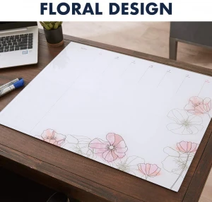 Glass Desktop Weekly Planner, 17" x 22", Dry Erase Whiteboard Calendar, Small Desk Planner 1 Dry Erase Marker, Floral