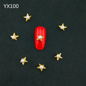 Gold Half Star shaped with pearls nail decoration supplies For 3d nail art YX100