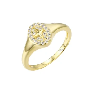 Grace Jewelry Classic Mystical Four Pointed Star Cross Shape Zircon Stone Custom 925 Sterling Silver 14K Gold Plated Star Ring