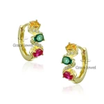 Grace Jewelry Small Hoop Huggies Colorful Nano CZ Ruby Gemstone Gold Plated 925 Silver Women Fashion Jewelry Earrings