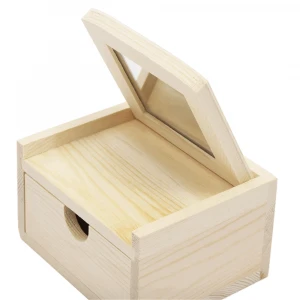 Handmade creative kids DIY artfully processed with mirror high quality unfinished wood jewelry boxes wholesale